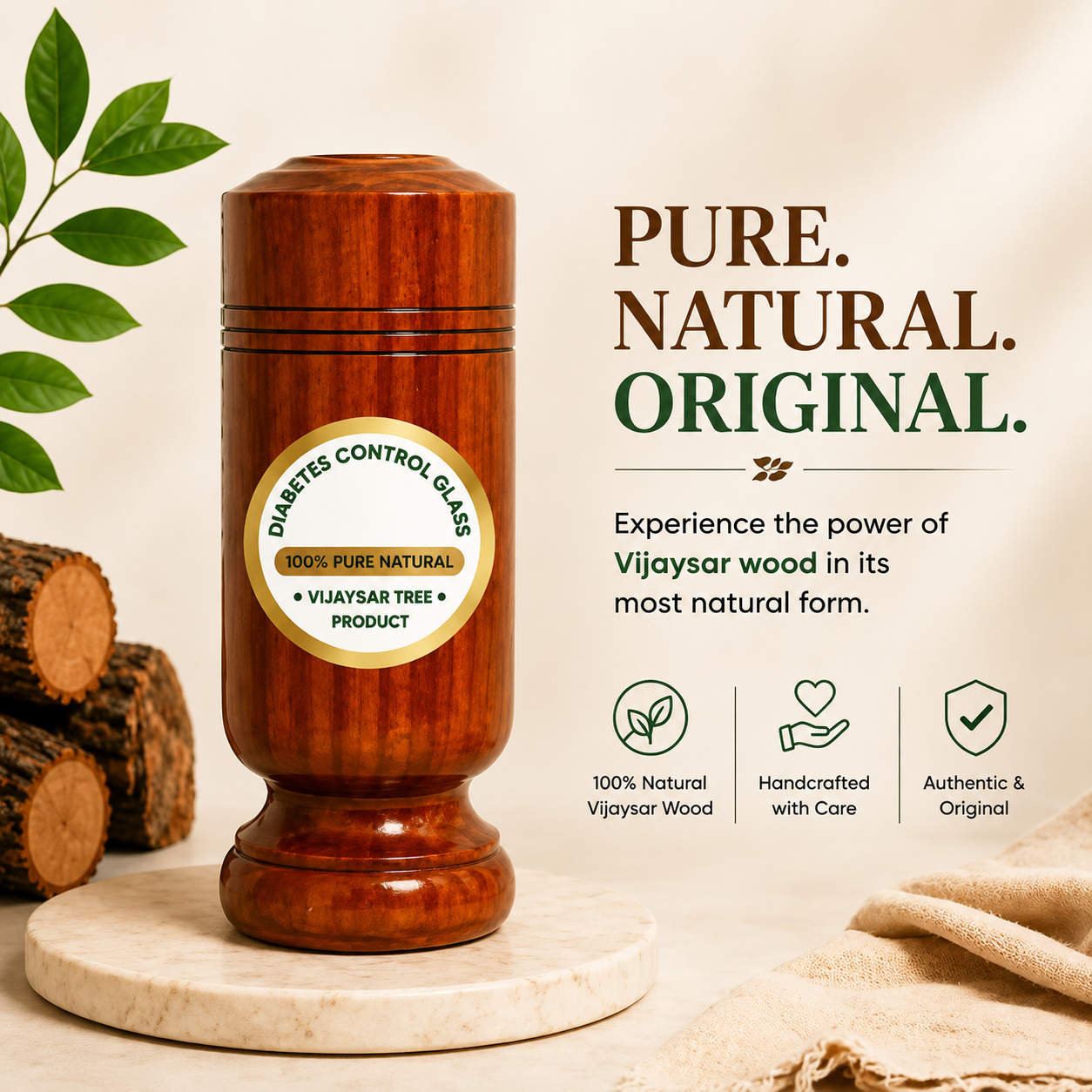🌿 Vijaysar Wooden Sugar Control Glass ✨