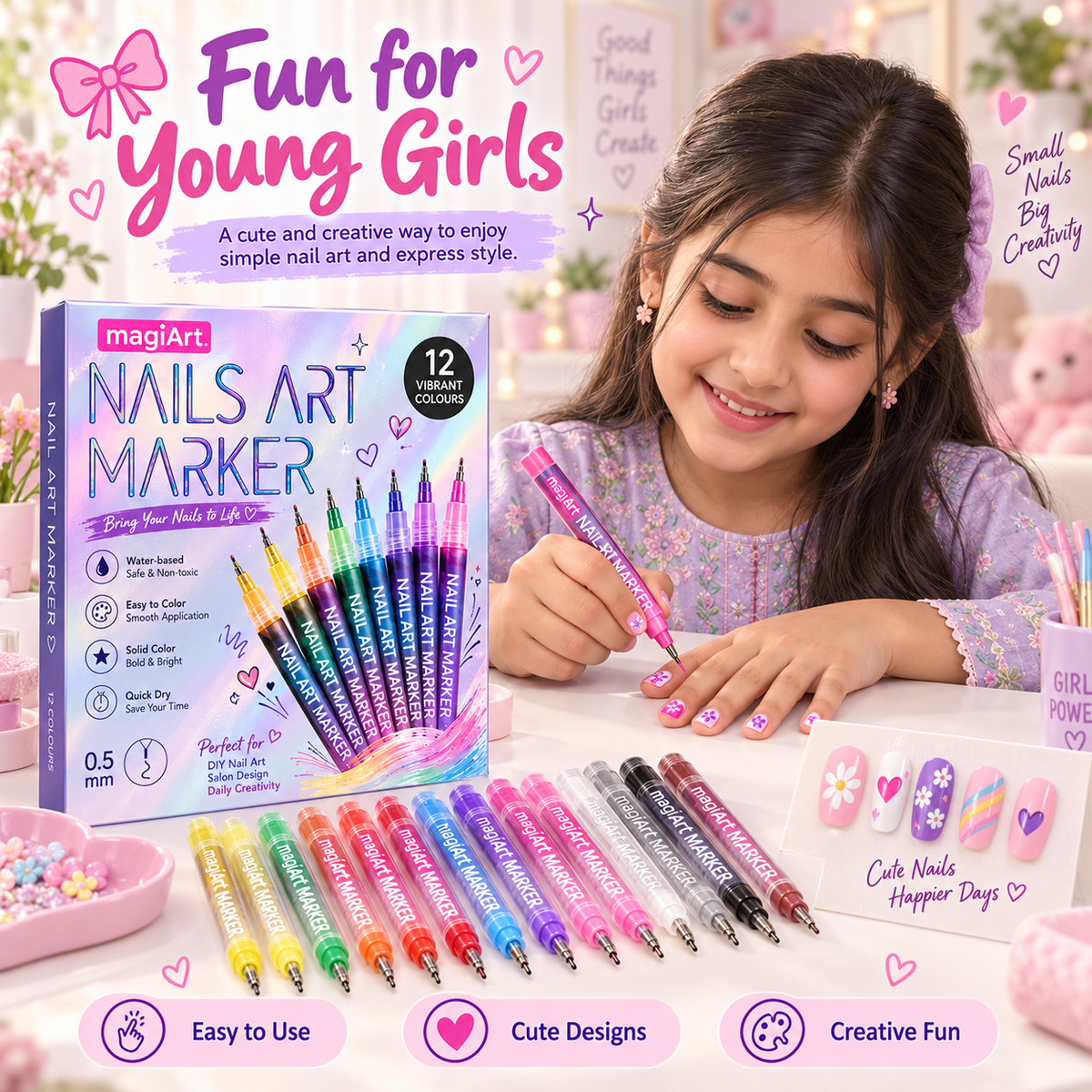Magic Nail Art Marker Pens – 12 Color DIY Nail Design Set