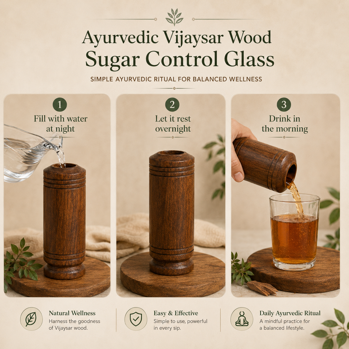 🌿Ayurvedic Vijaysar Wooden Sugar Control Glass ✨