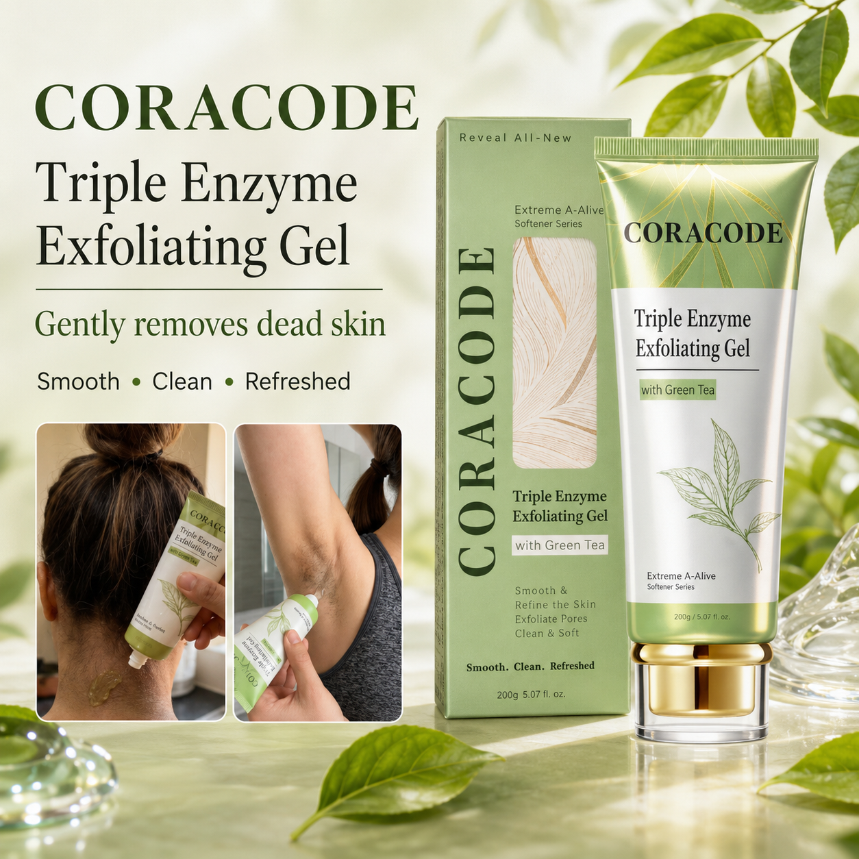 Coracode Triple Enzyme Exfoliating Gel with Green Tea