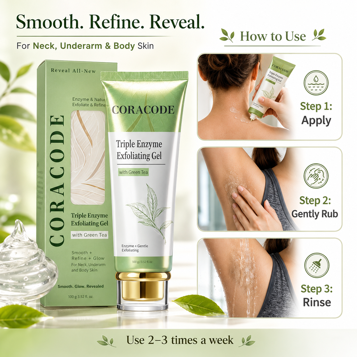 Coracode Triple Enzyme Exfoliating Gel with Green Tea