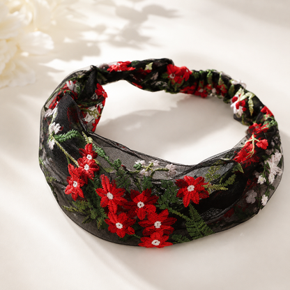Floral Embroidered Mesh HairBand