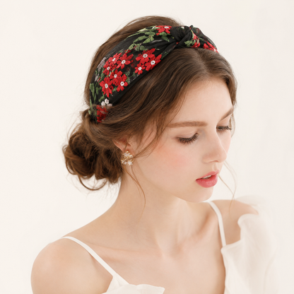 Floral Embroidered Mesh HairBand