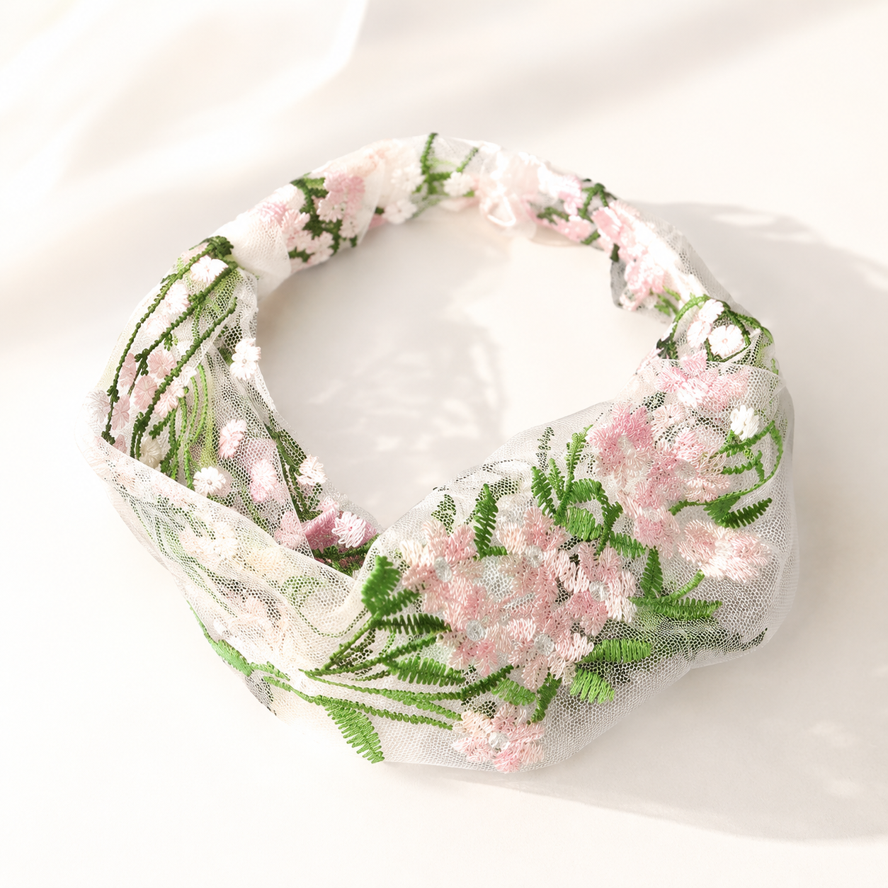 Floral Embroidered Mesh HairBand