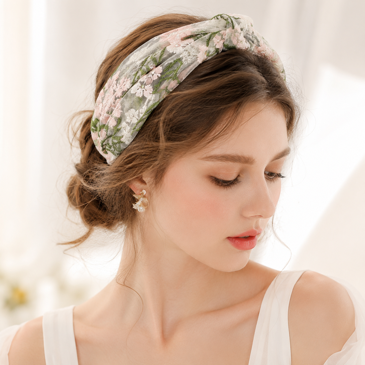 Floral Embroidered Mesh HairBand
