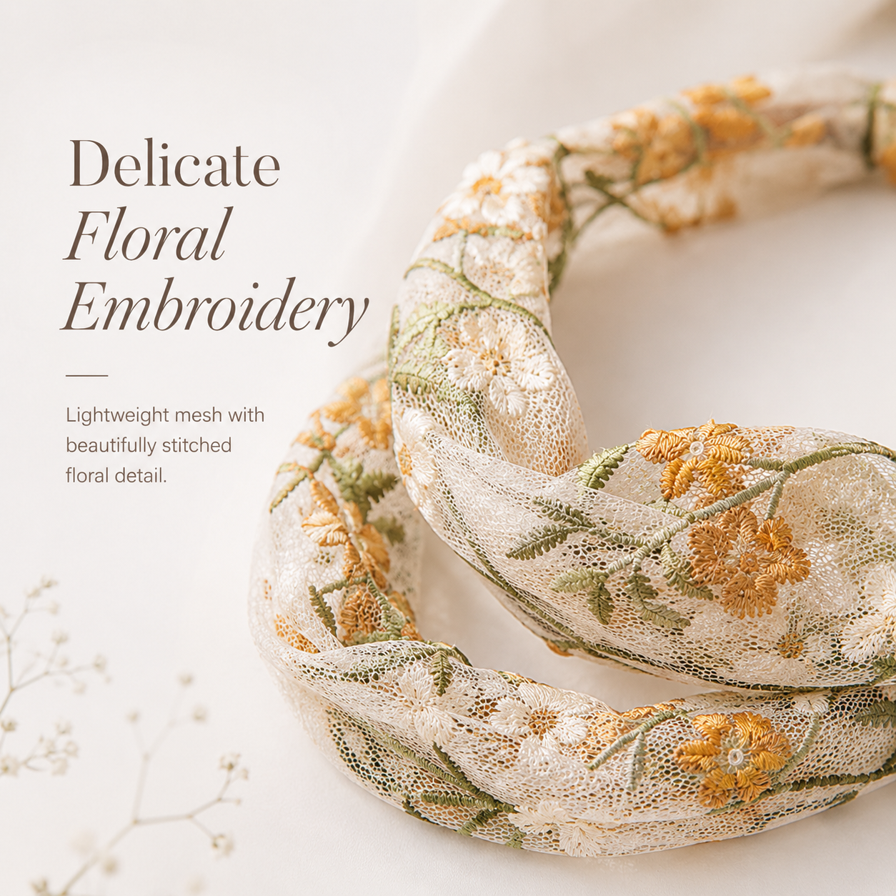 Floral Embroidered Mesh HairBand