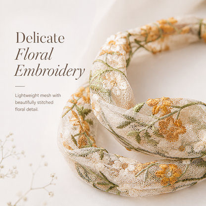 Floral Embroidered Mesh HairBand