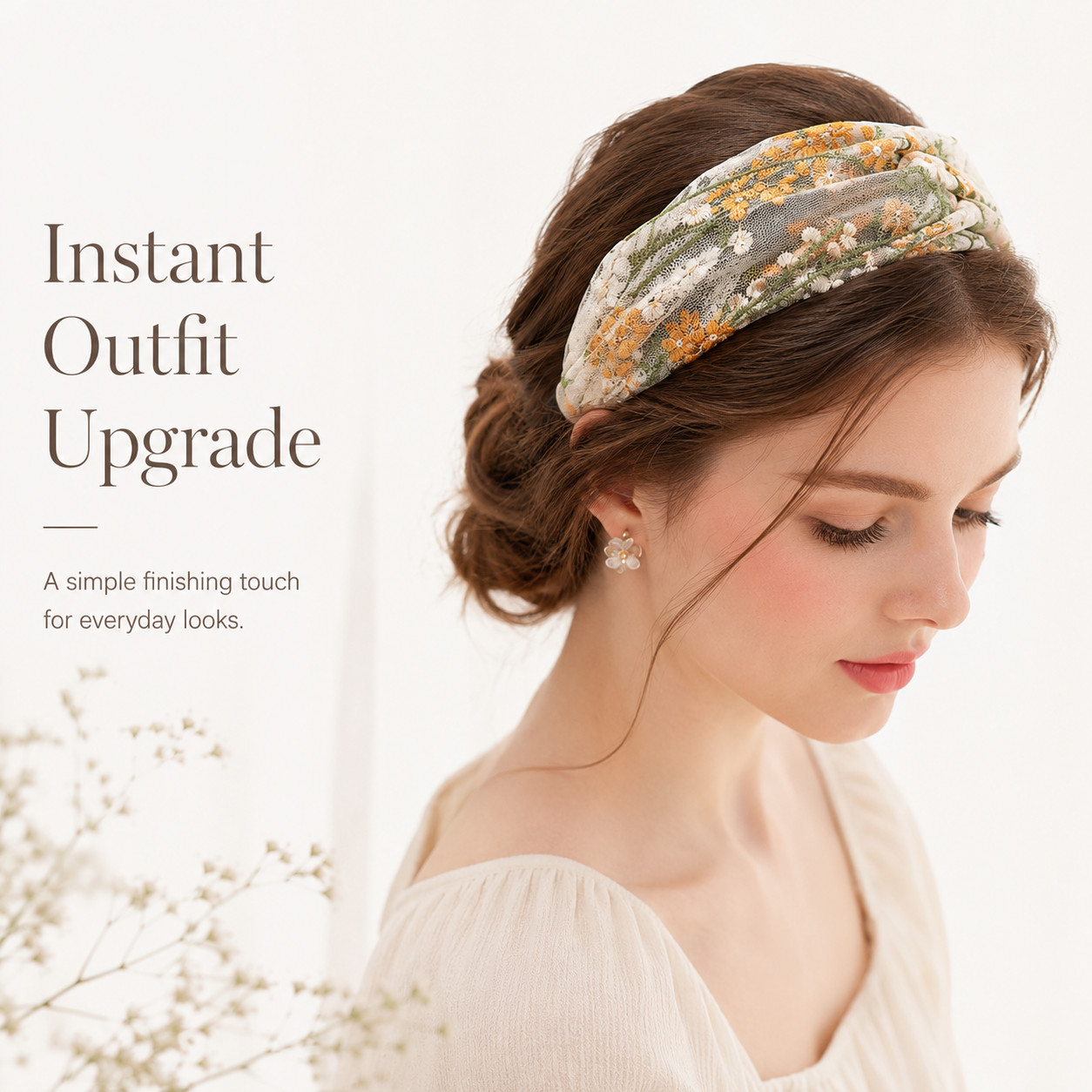 Floral Embroidered Mesh HairBand