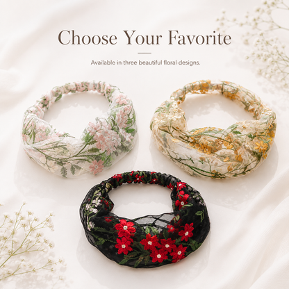 Floral Embroidered Mesh HairBand