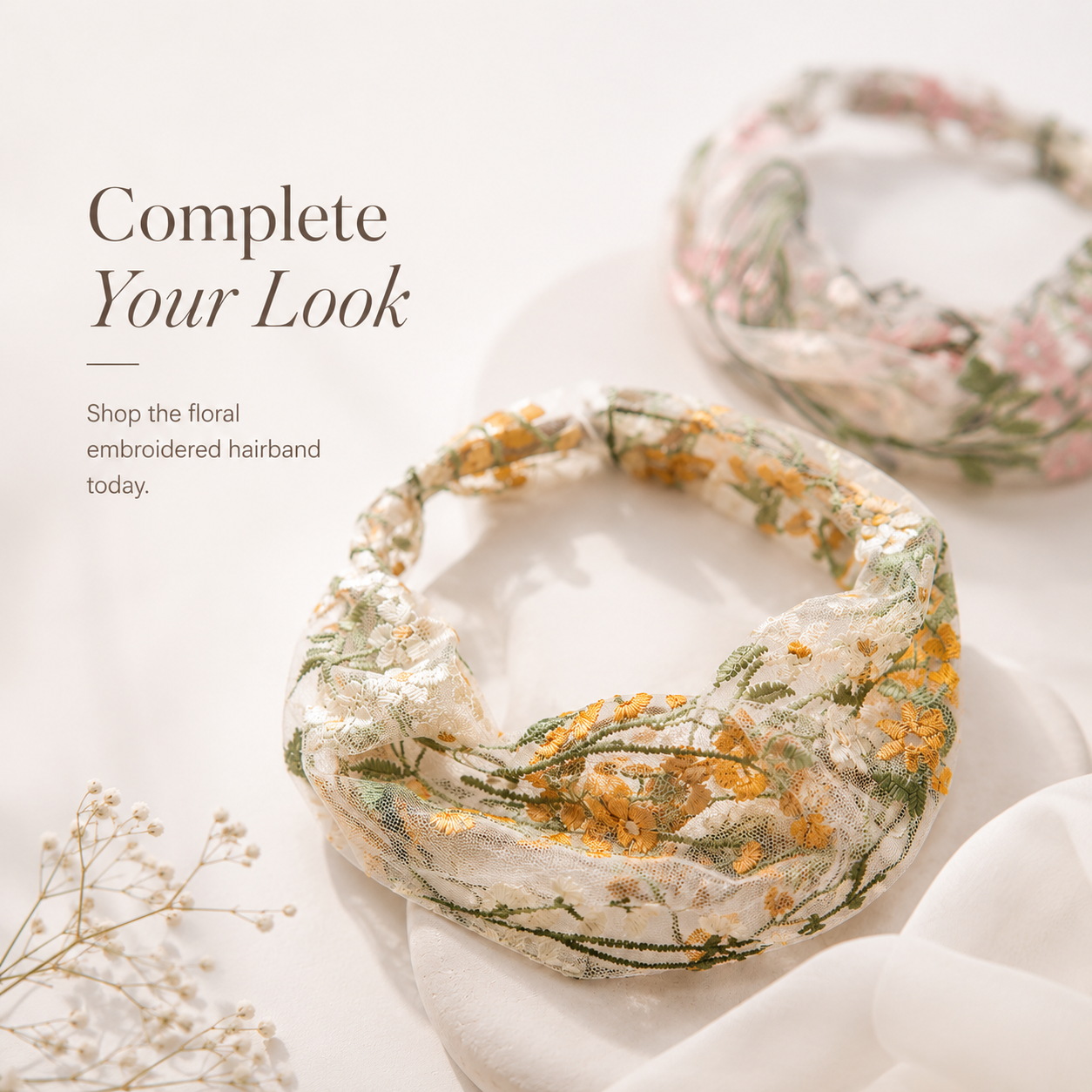 Floral Embroidered Mesh HairBand