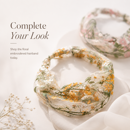 Floral Embroidered Mesh HairBand