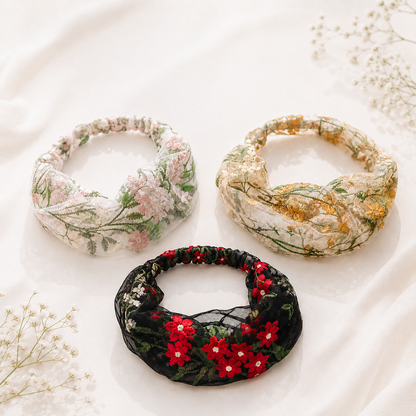 Floral Embroidered Mesh HairBand