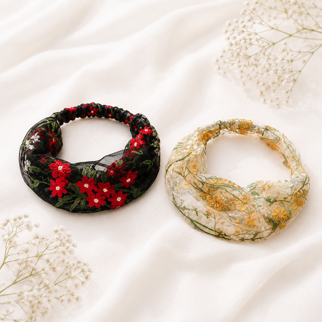 Floral Embroidered Mesh HairBand