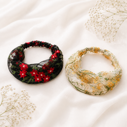 Floral Embroidered Mesh HairBand