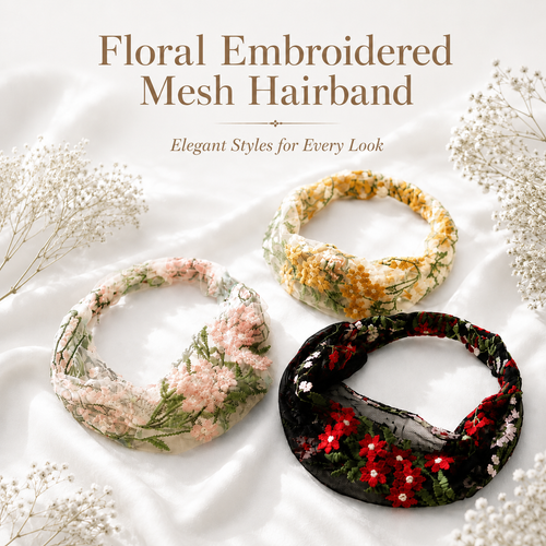 Floral Embroidered Mesh HairBand