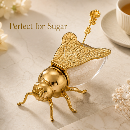 Imperial Bee Shaped Honey & Sugar Jar With Spoon ( Metal & Glass )