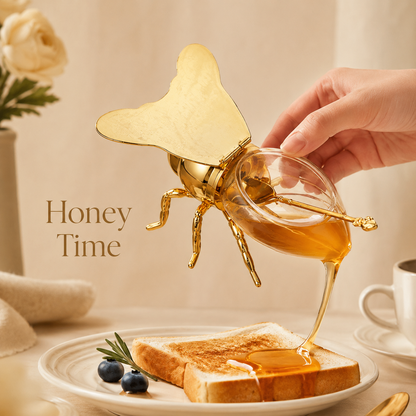 Imperial Bee Shaped Honey & Sugar Jar With Spoon ( Metal & Glass )