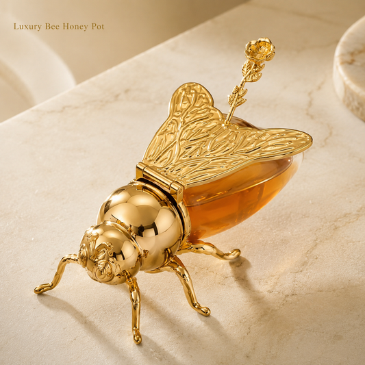 Imperial Bee Shaped Honey & Sugar Jar With Spoon ( Metal & Glass )