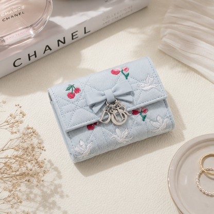 Elegant White Embroidered Lambskin Wallet