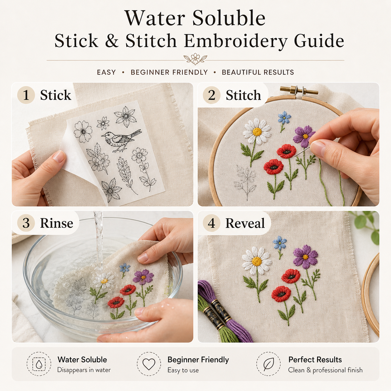 Stick & Stitch Embroidery Guide stickers ( Water Soluble )
