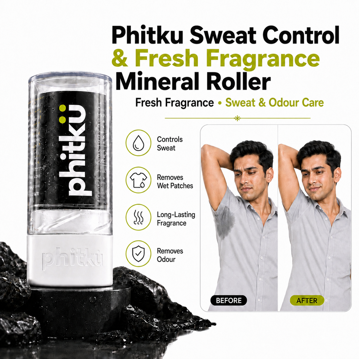 Sweat Control & Fresh Fragrance Mineral Roller – For Dry, Odour-Free Underarms