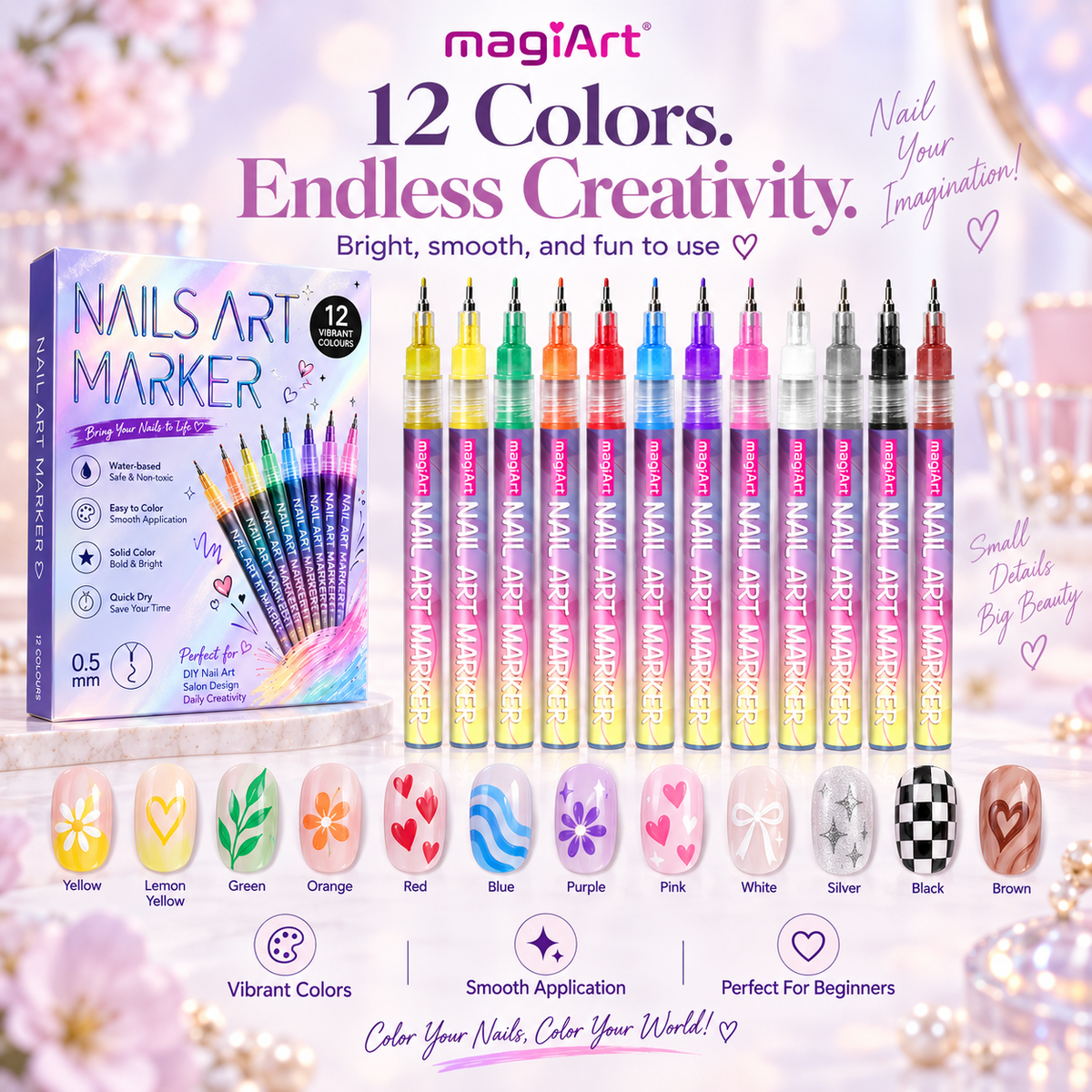 Magic Nail Art Marker Pens – 12 Color DIY Nail Design Set