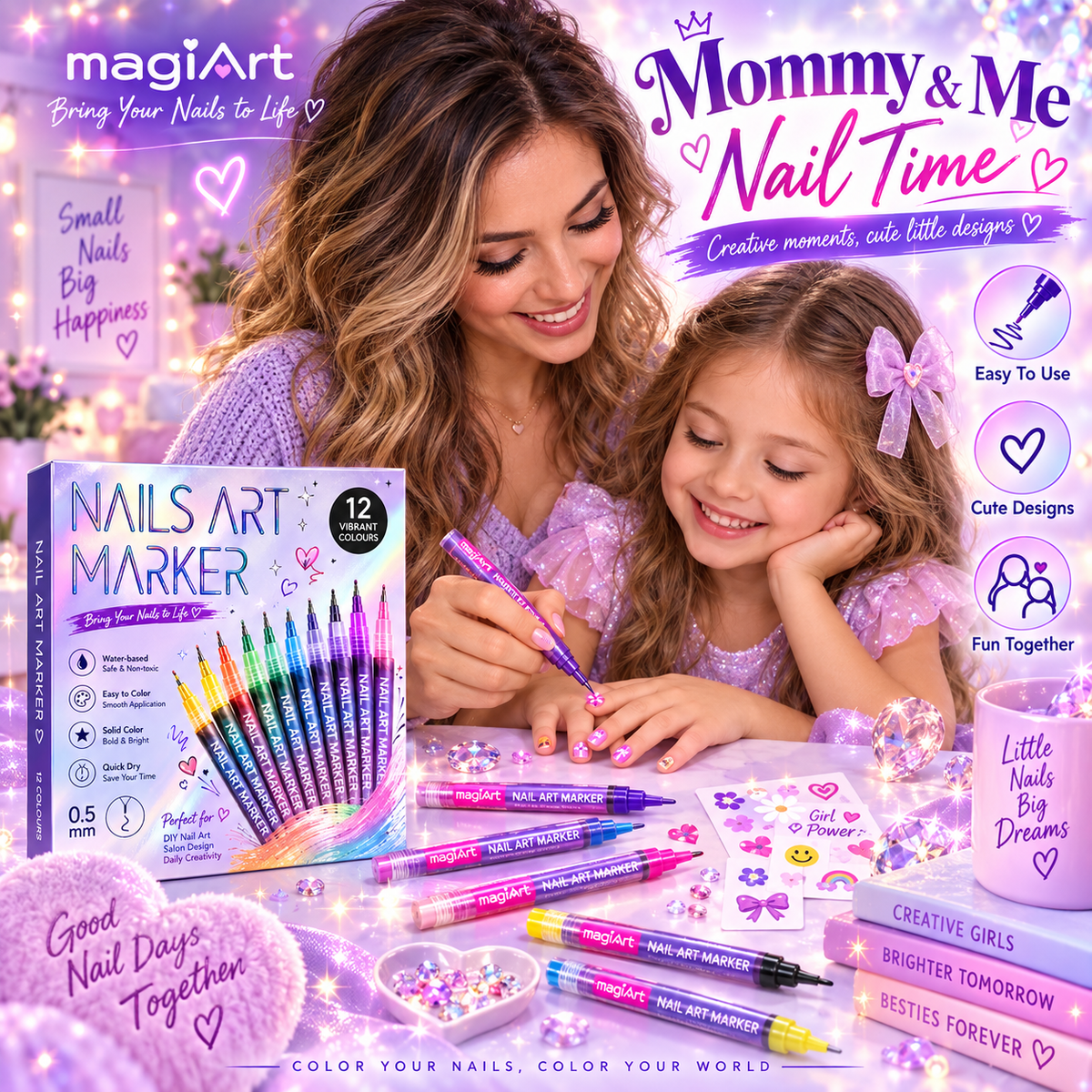 Magic Nail Art Marker Pens – 12 Color DIY Nail Design Set
