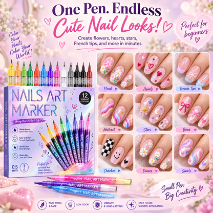 Magic Nail Art Marker Pens – 12 Color DIY Nail Design Set