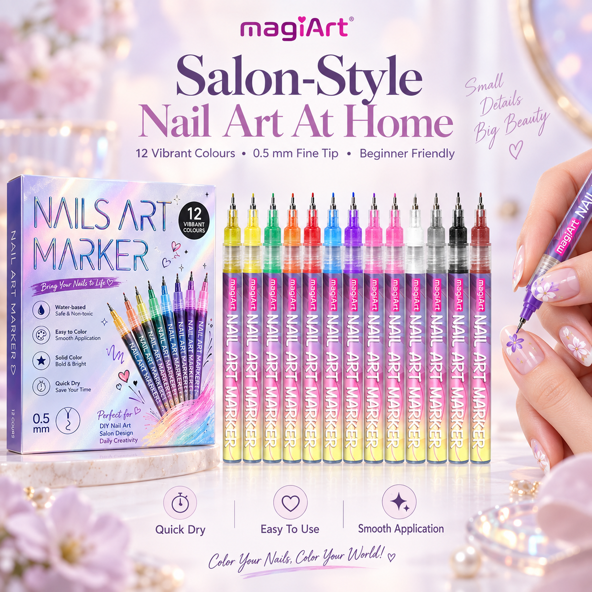 Magic Nail Art Marker Pens – 12 Color DIY Nail Design Set