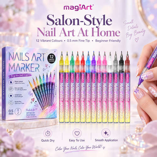 Magic Nail Art Marker Pens – 12 Color DIY Nail Design Set