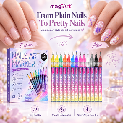 Magic Nail Art Marker Pens – 12 Color DIY Nail Design Set