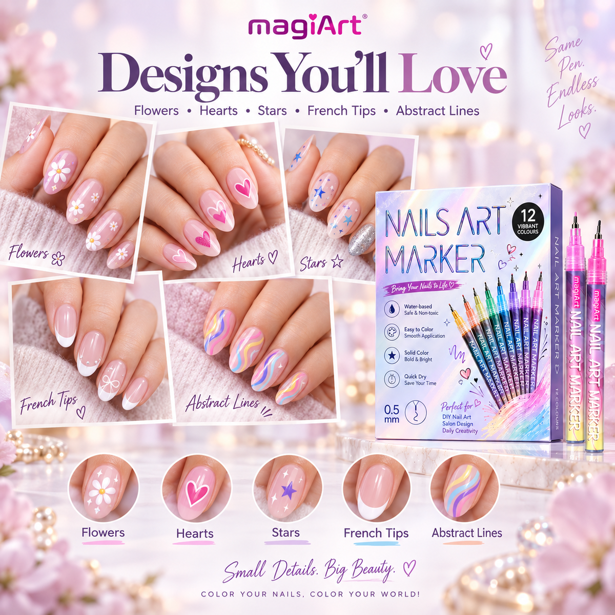 Magic Nail Art Marker Pens – 12 Color DIY Nail Design Set