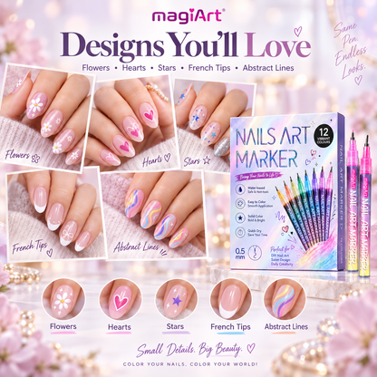 Magic Nail Art Marker Pens – 12 Color DIY Nail Design Set