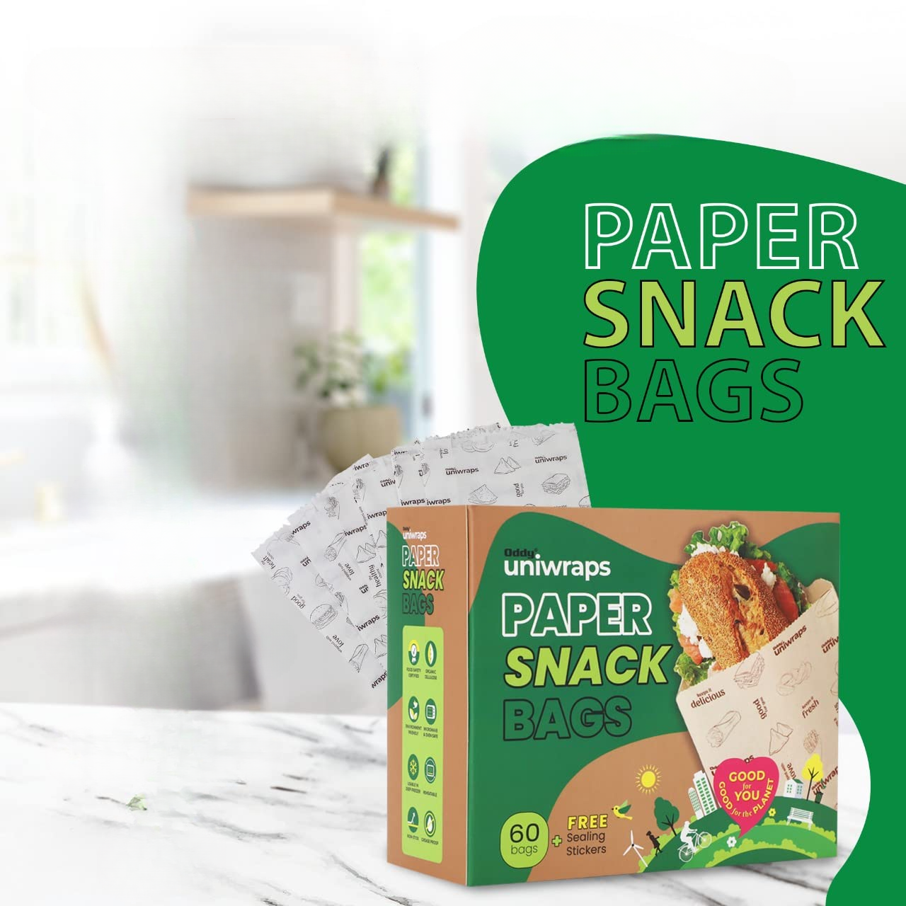 Multi-Purpose Paper Snack Bags with Sealing Stickers